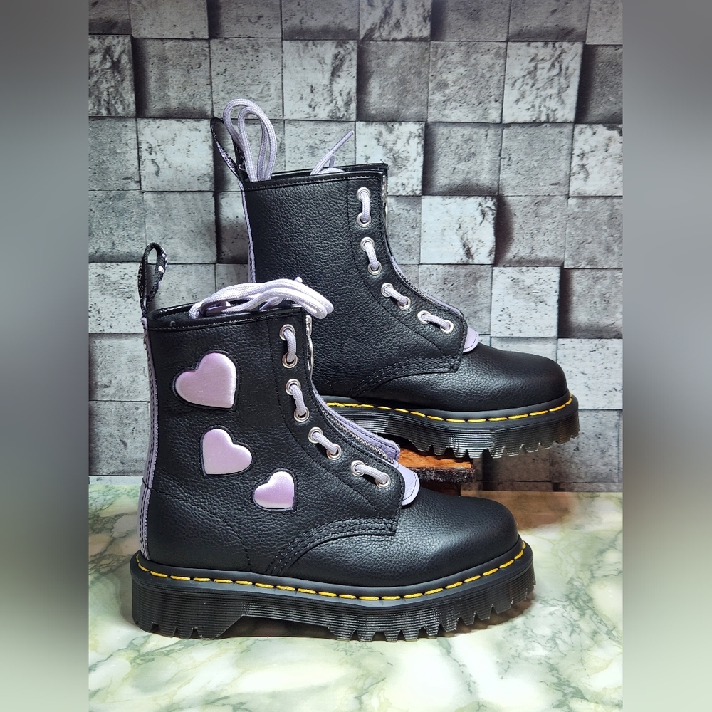Dr. Martens 1460 Zip Heart Boots Women's Size 5 Black Purple Ankle Lace Up